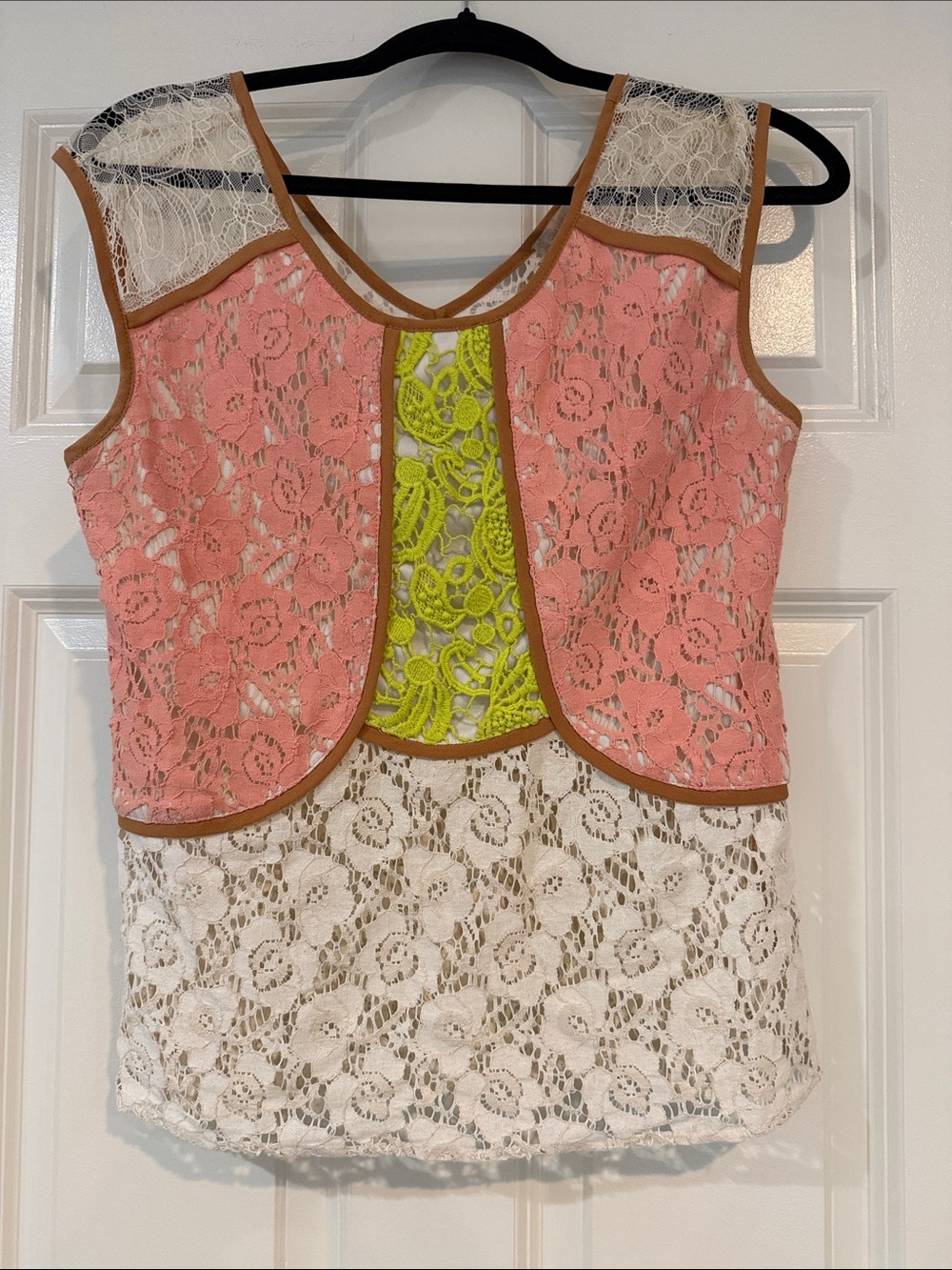 Floral Lace Layered Camisole in Pink, Ivory & Green